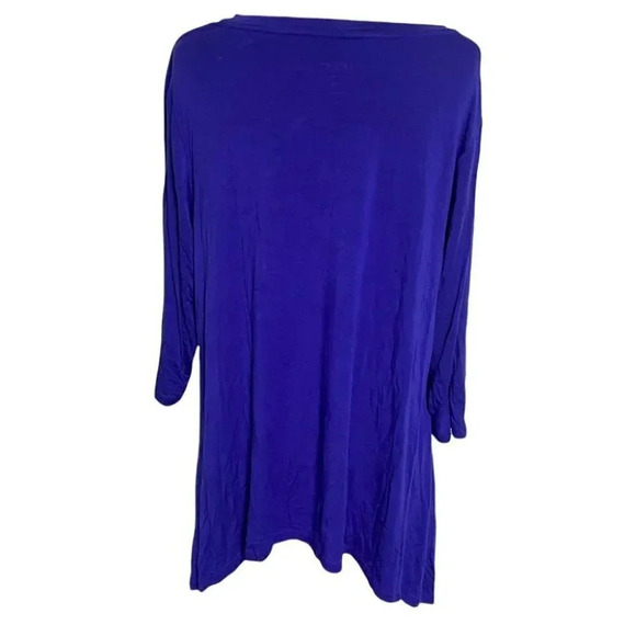 LOGO Lori Goldstein 1X blue asymmetrical 3/4 sleeve tunic with front pockets - Picture 5 of 7